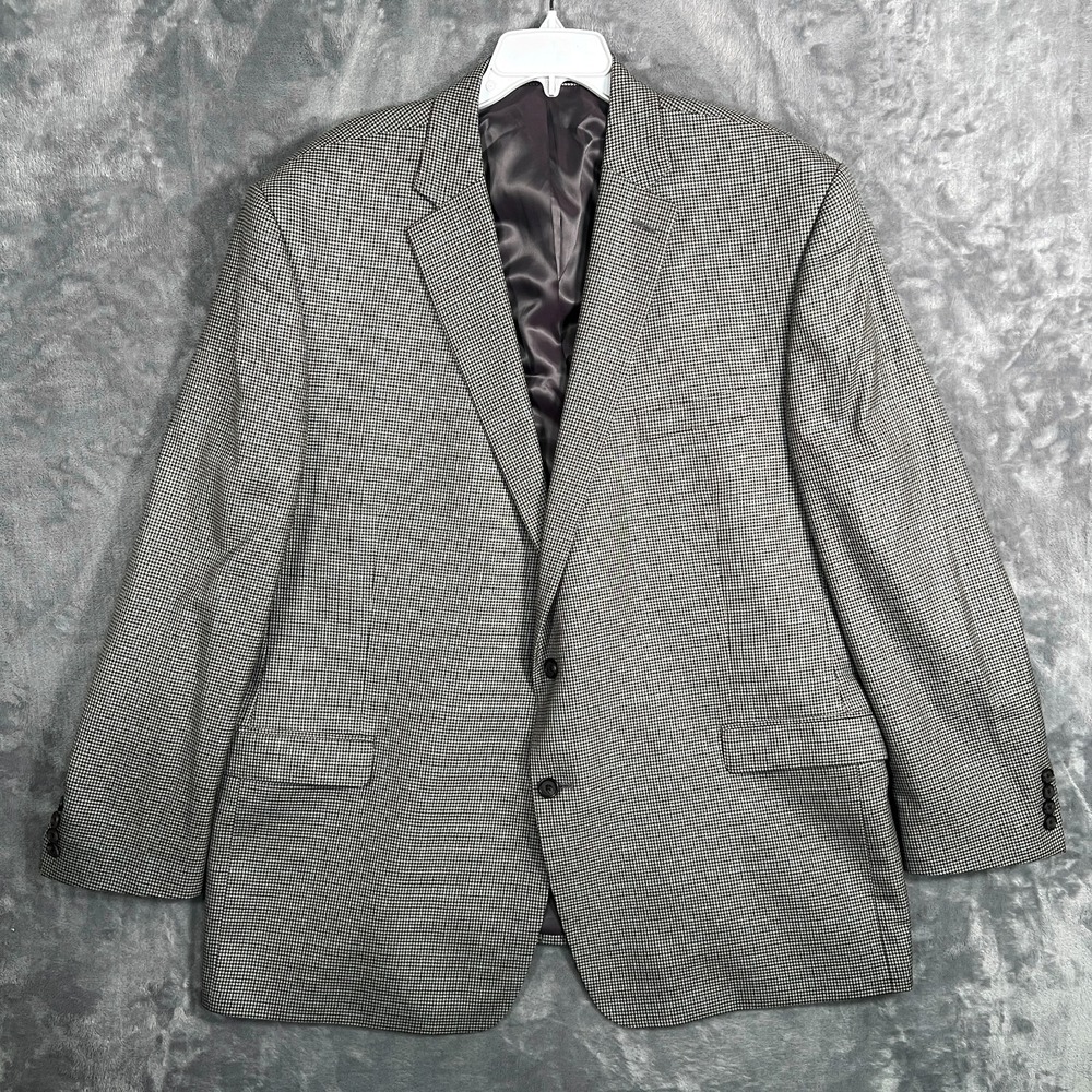 Lauren Ralph Lauren Suit Jacket Mens 52L Long Gray Houndstooth Blazer Coat Silk